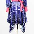 Newest Design Spring Printed Long Sleeve Dress Vertical Collar Dresses With Bandage For Women